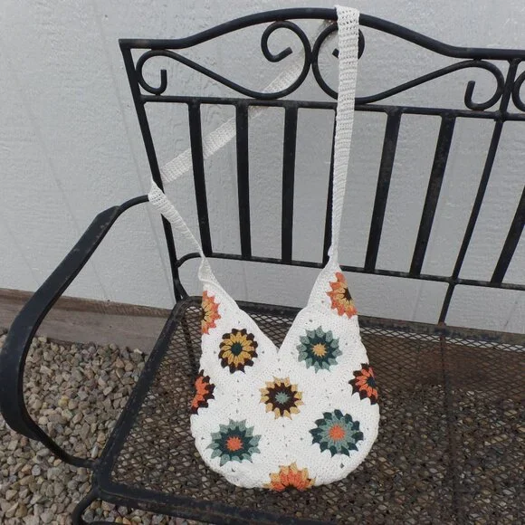 Crochet Floral Hobo Tote Knit Granny Square Boho Lined 'By Masal' Hippy Bag NWOT - Picture 2 of 6